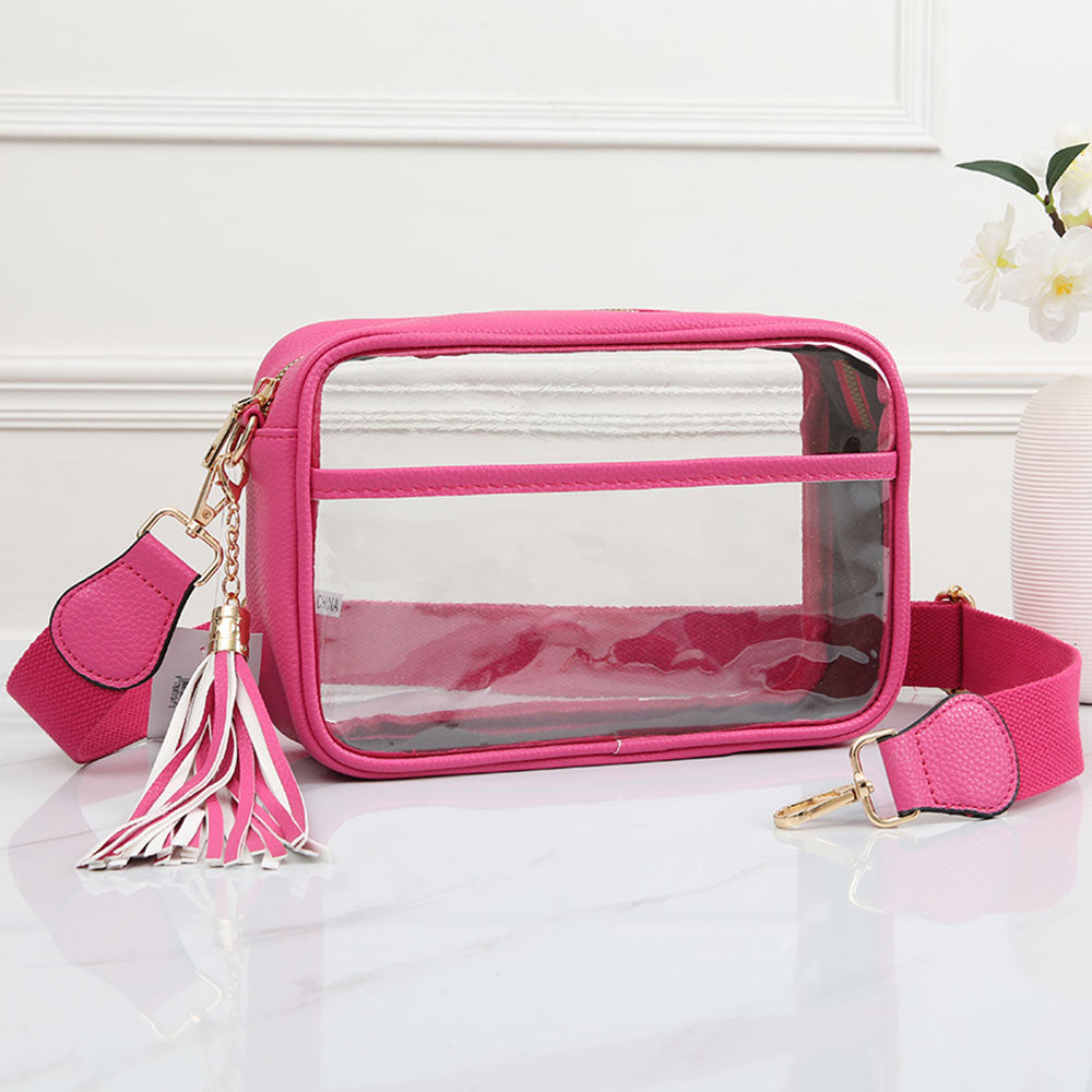 Faux Leather Transparent Rectangular Crossbody Bag