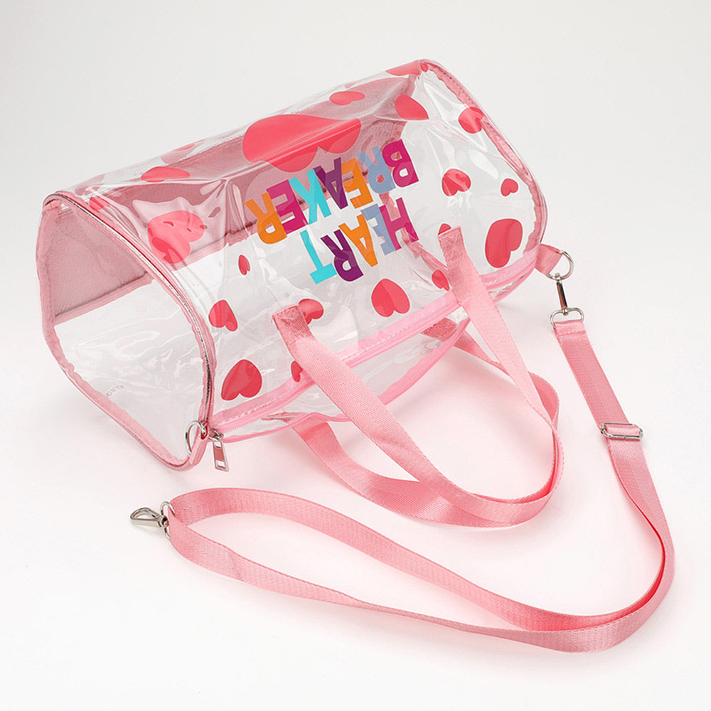 HEART BRAKER Message Heart Pattern Printed Transparent Boston Bag / Crossbody Bag
