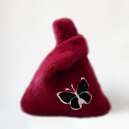 Bolso Tote Holgado con Mariposas de Pelo Sintético Esponjoso