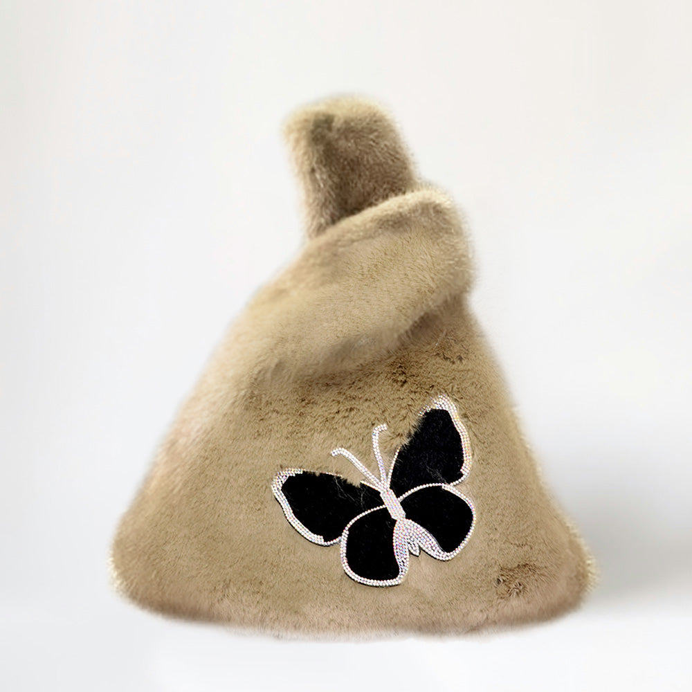 Bolso Tote Holgado con Mariposas de Pelo Sintético Esponjoso