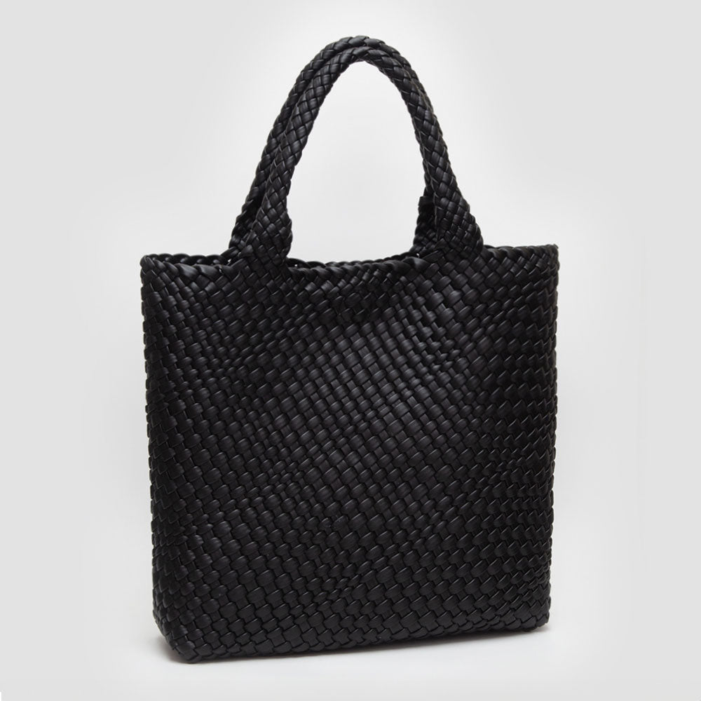 Faux Leather Braided Top Handle Tote Bag with Pouch