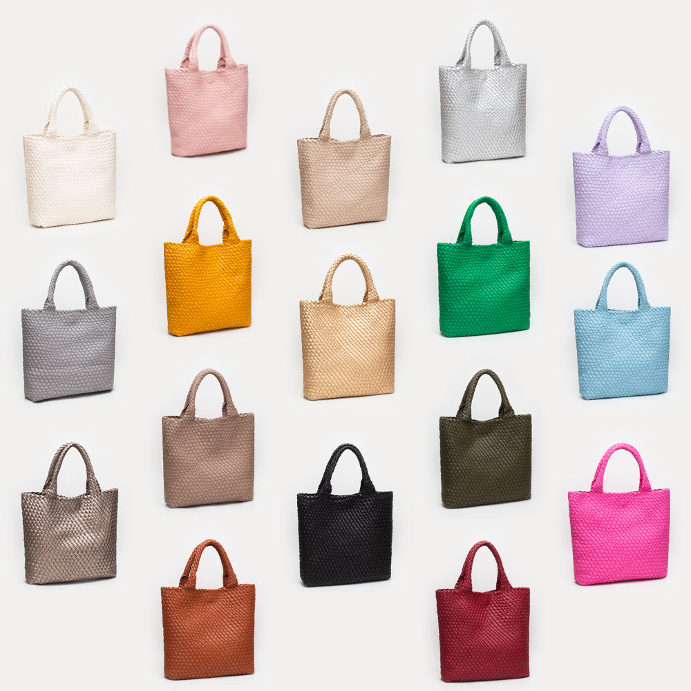 Faux Leather Braided Top Handle Tote Bag with Pouch