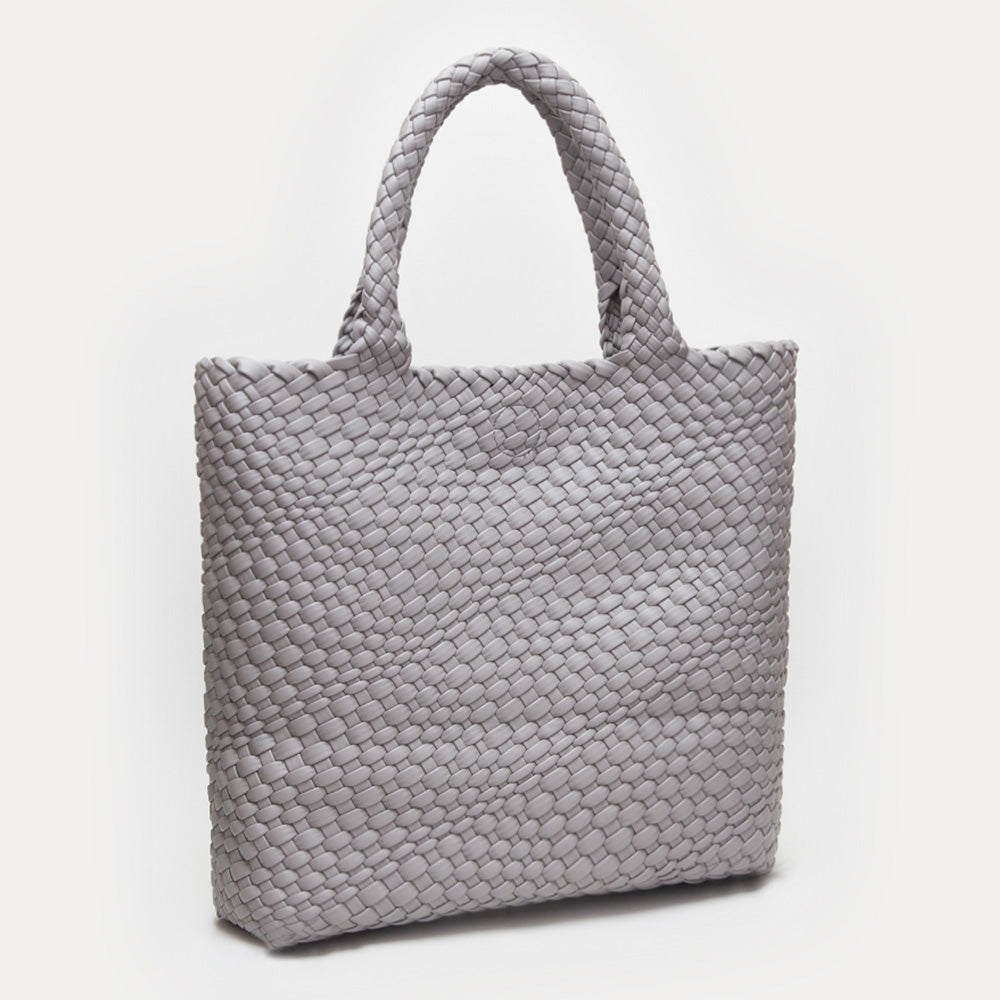 Faux Leather Braided Top Handle Tote Bag with Pouch