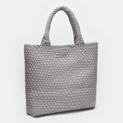 Faux Leather Braided Top Handle Tote Bag with Pouch