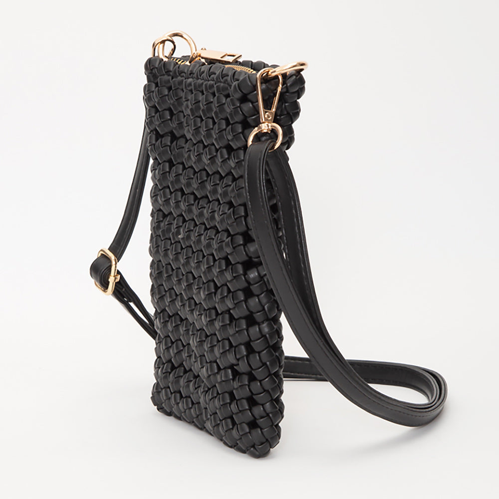 Faux Leather Woven Small Crossbody Bag
