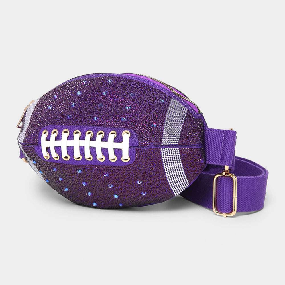 Bling Studded Game Day Football Shape Fanny Pack Sling Bag