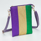 Women's Glittered Vertical Strip Mardi Gras Flat Mini Crossbody Bag