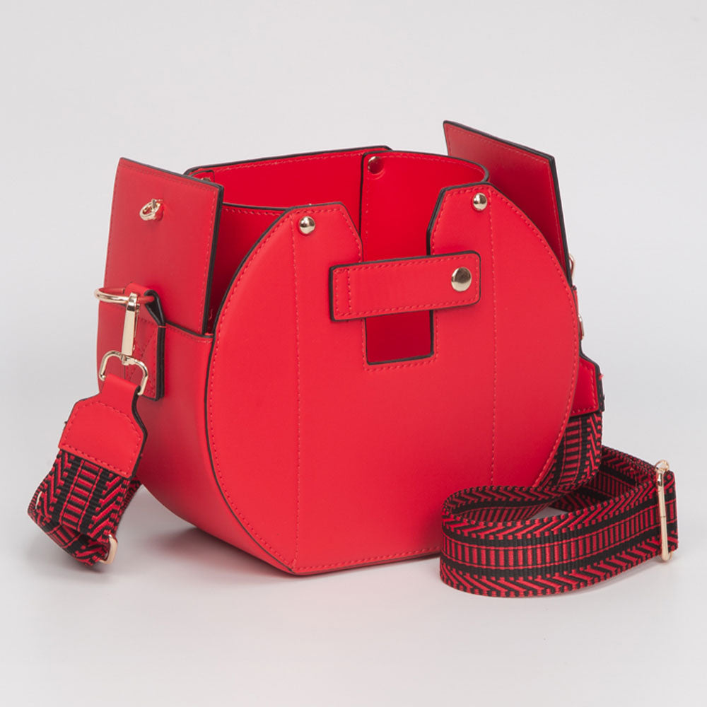 Faux Leather Functional Tumbler Crossbody Bucket Bag