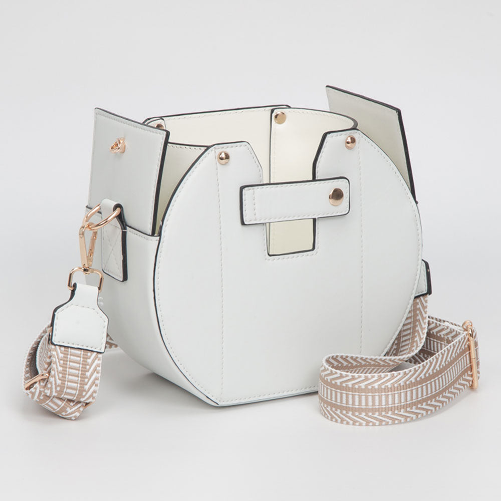 Faux Leather Functional Tumbler Crossbody Bucket Bag