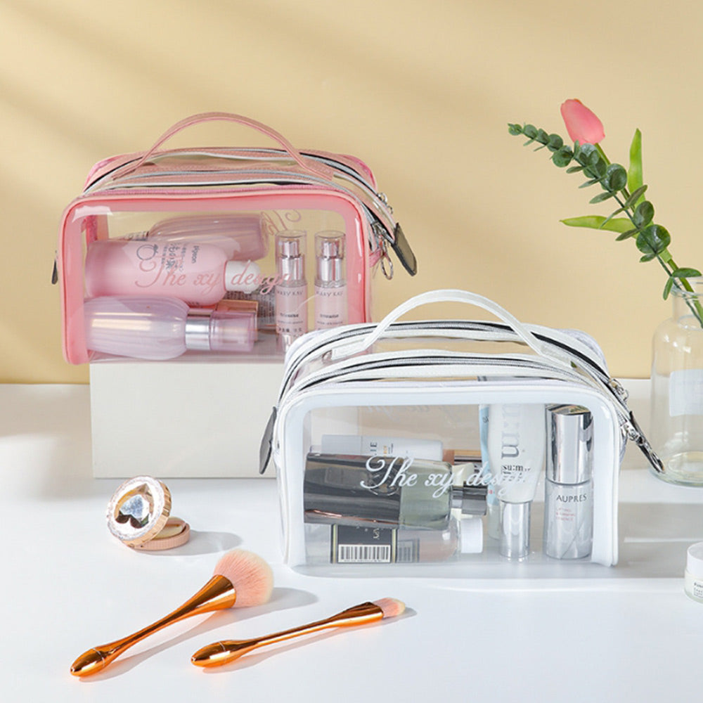 Double Zipper Open Transparent Makeup Pouch Bag