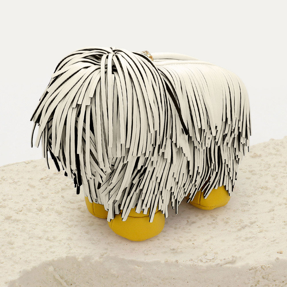 Faux Leather Fringe Dog Crossbody Handbag