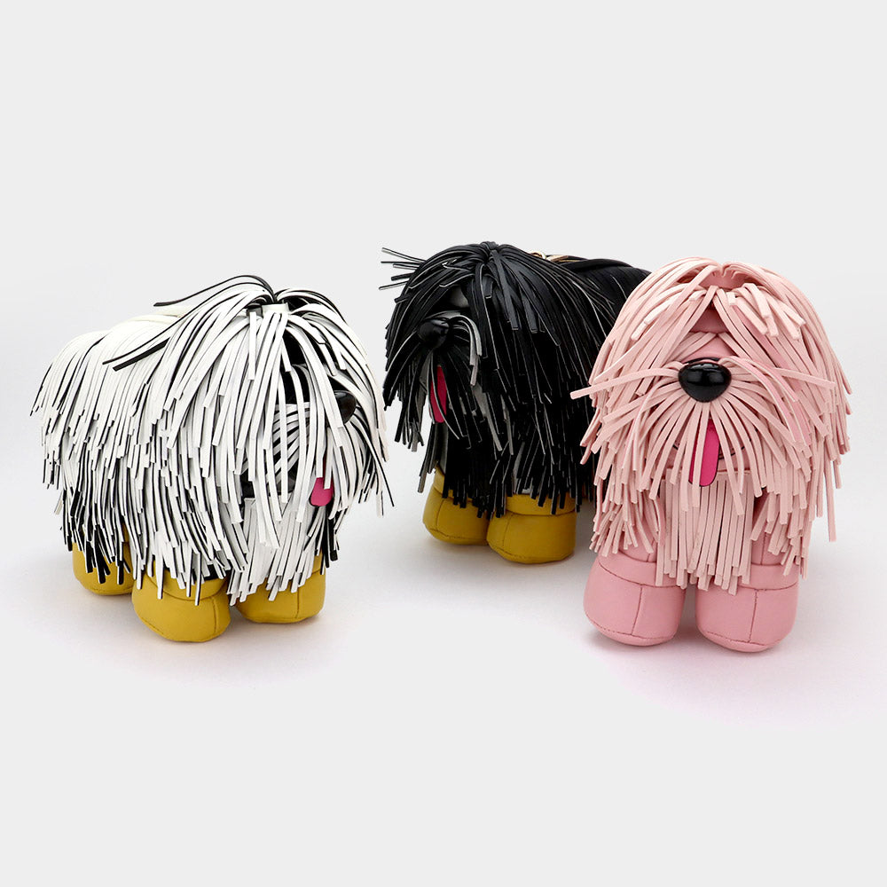 Faux Leather Fringe Dog Crossbody Handbag
