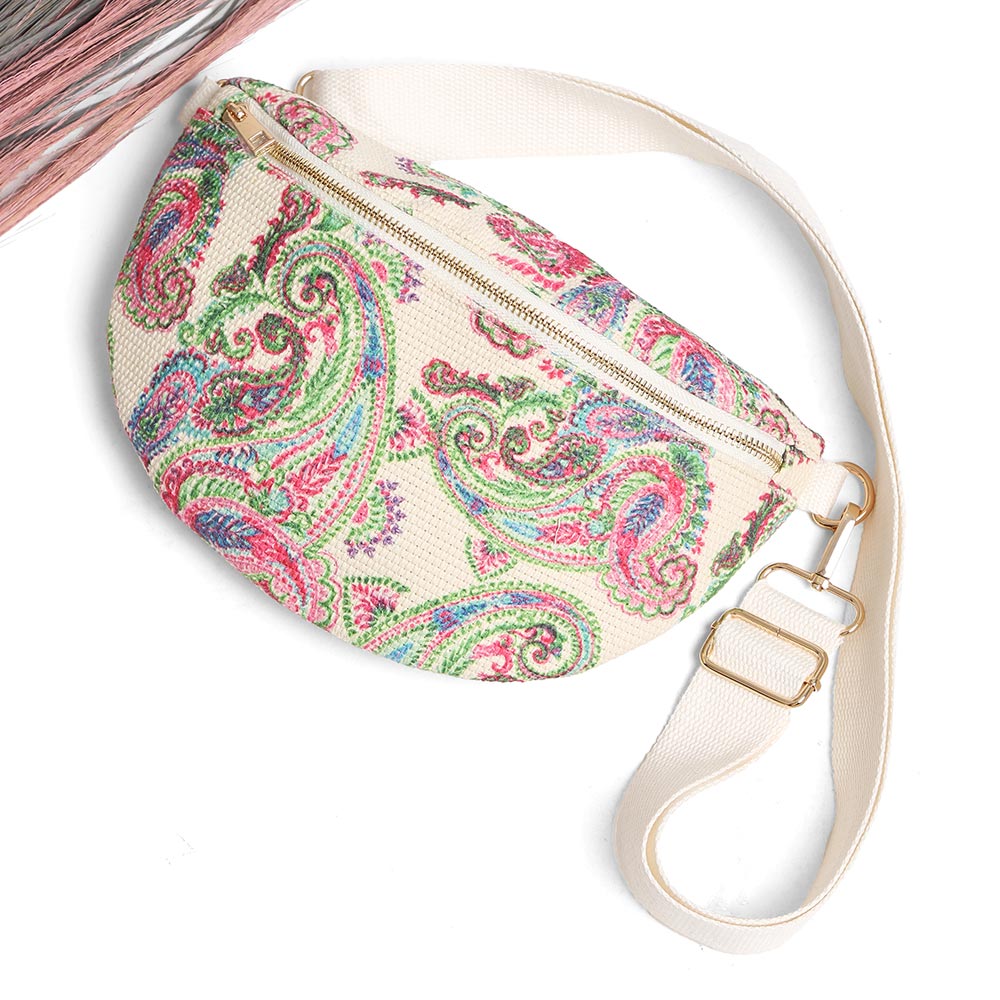 Boho Abstract Pattern Embroidered Crossbody Belt Bag / Sling Bag / Fanny Pack