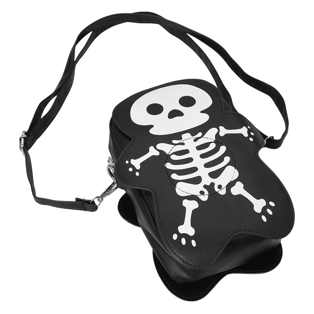 Bonito bolso cruzado de piel sintética con esqueleto para Halloween