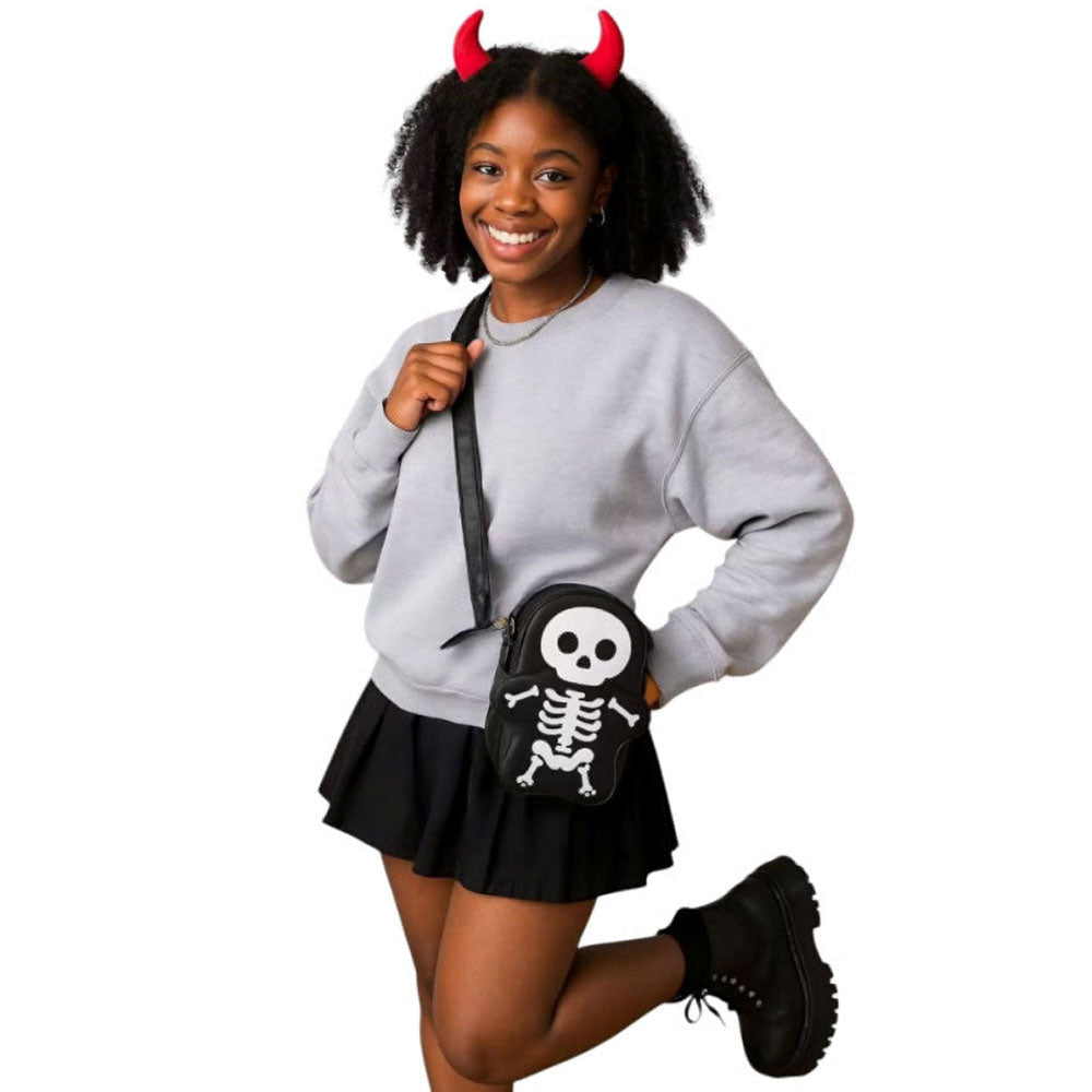 Bonito bolso cruzado de piel sintética con esqueleto para Halloween