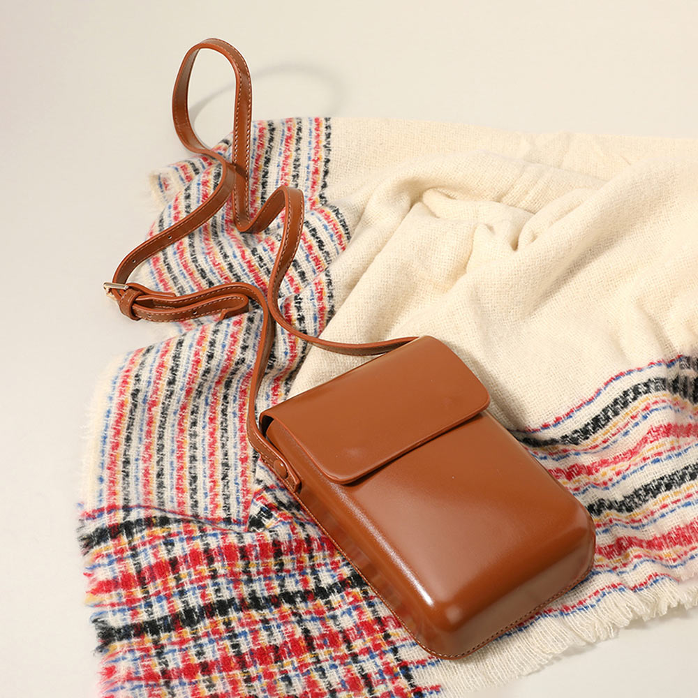Bolso cruzado pequeño de piel sintética lisa / Funda para teléfono