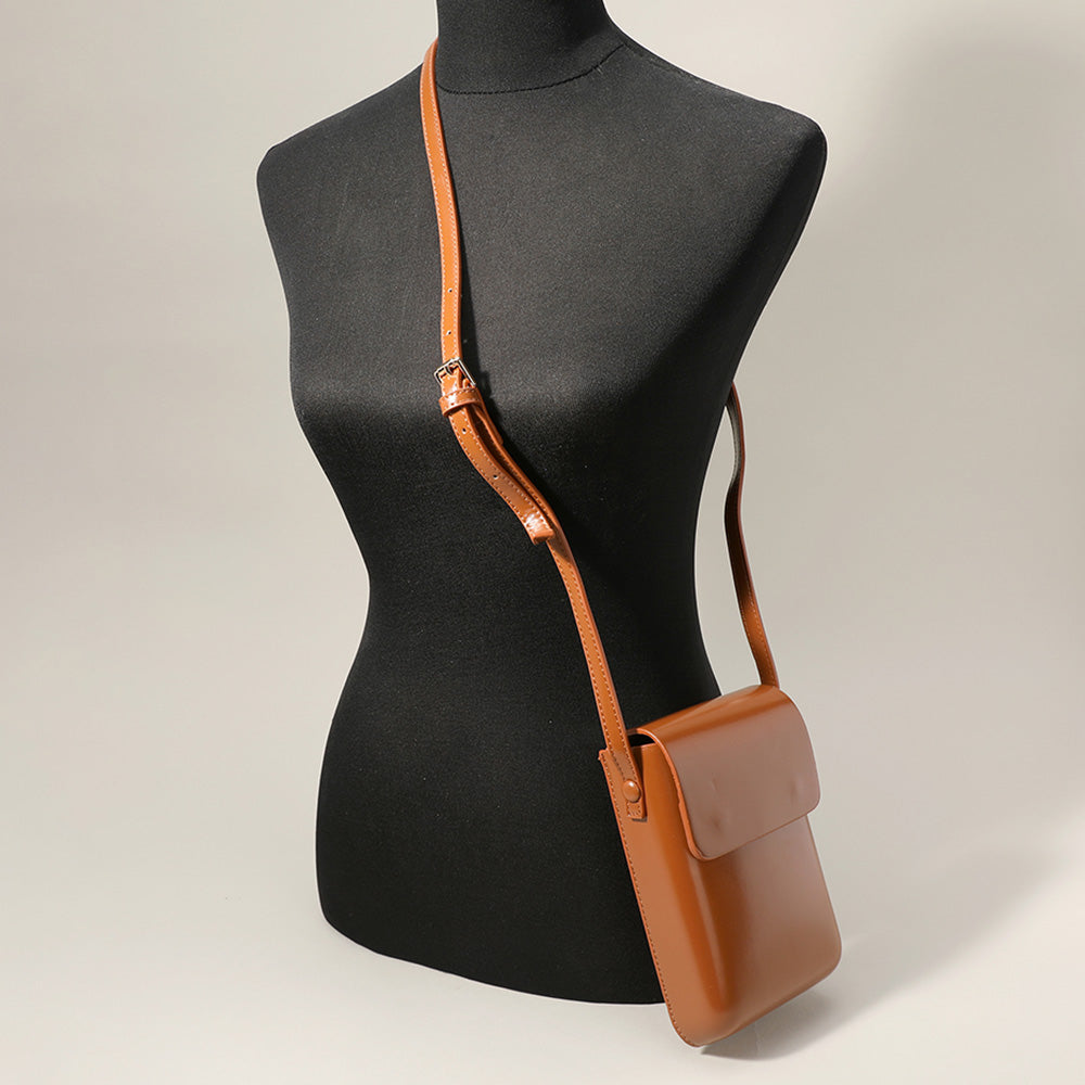 Bolso cruzado pequeño de piel sintética lisa / Funda para teléfono
