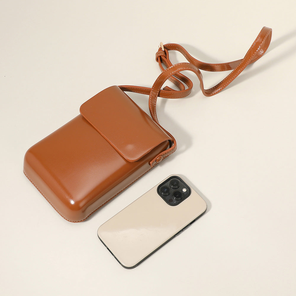 Bolso cruzado pequeño de piel sintética lisa / Funda para teléfono