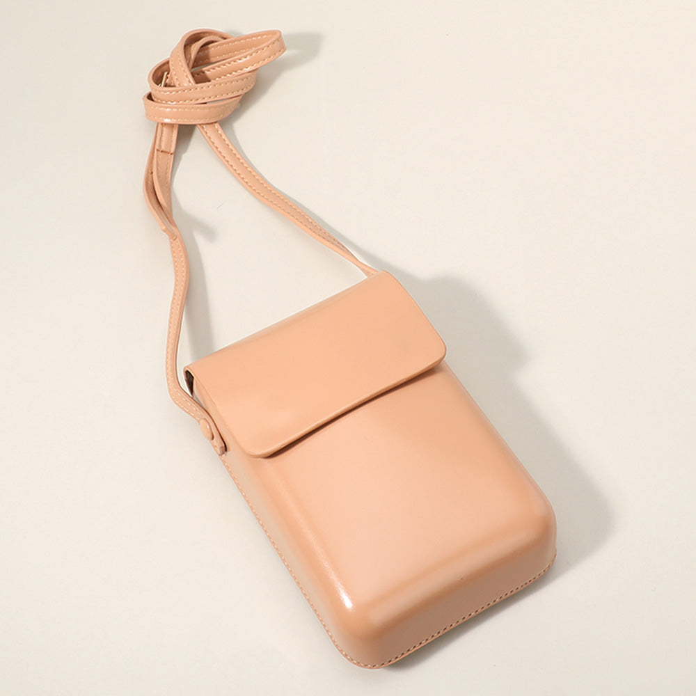 Bolso cruzado pequeño de piel sintética lisa / Funda para teléfono