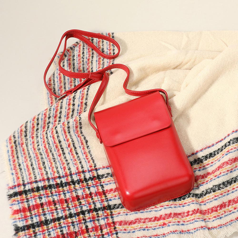 Bolso cruzado pequeño de piel sintética lisa / Funda para teléfono