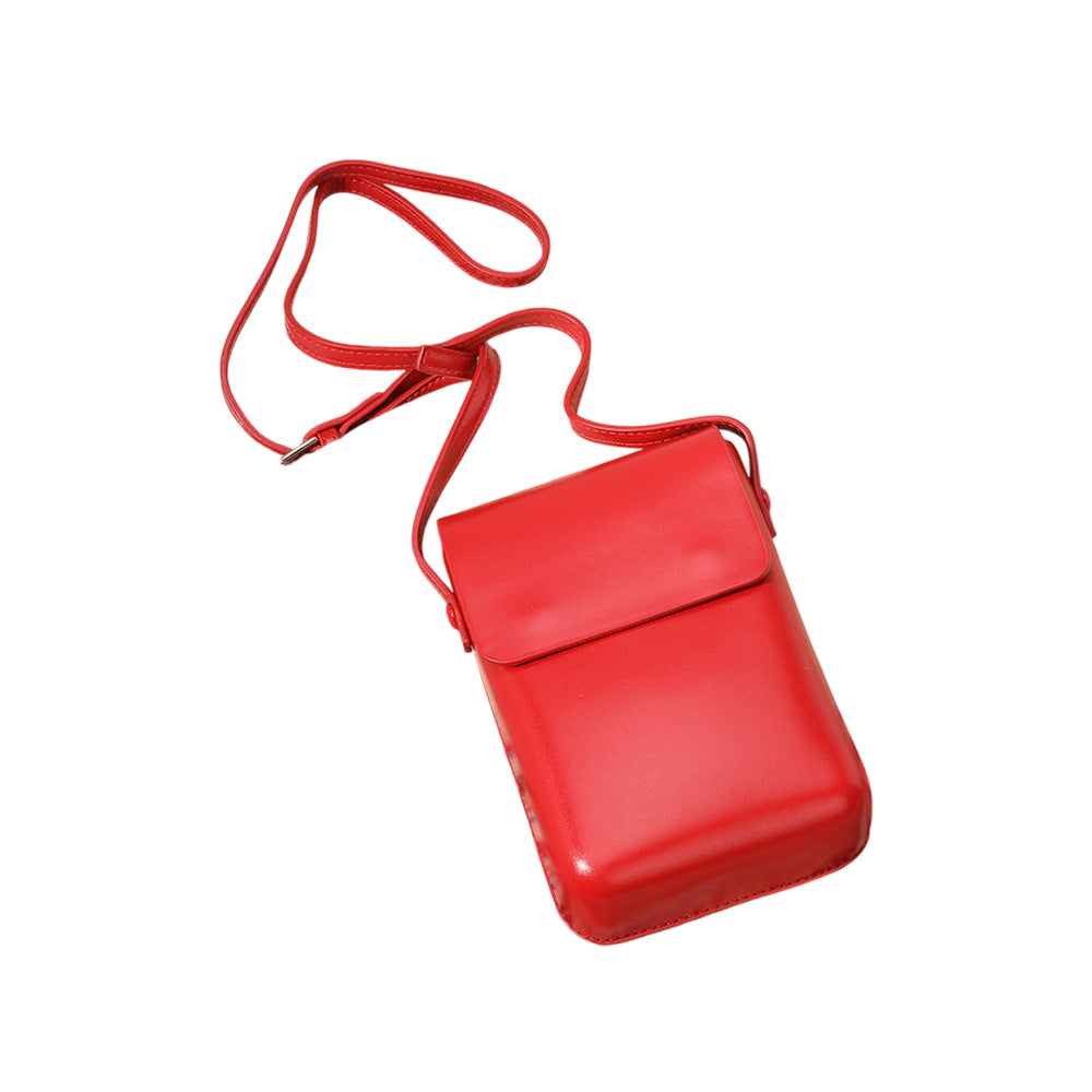 Bolso cruzado pequeño de piel sintética lisa / Funda para teléfono