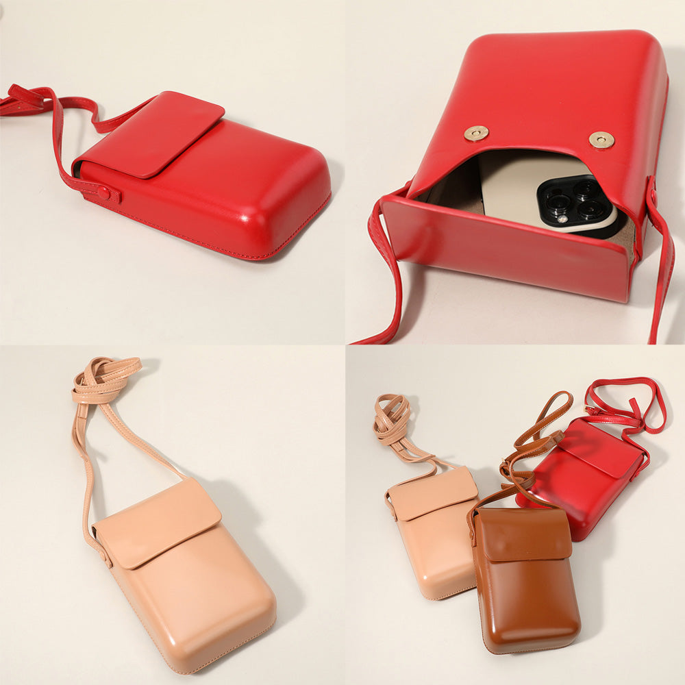 Bolso cruzado pequeño de piel sintética lisa / Funda para teléfono
