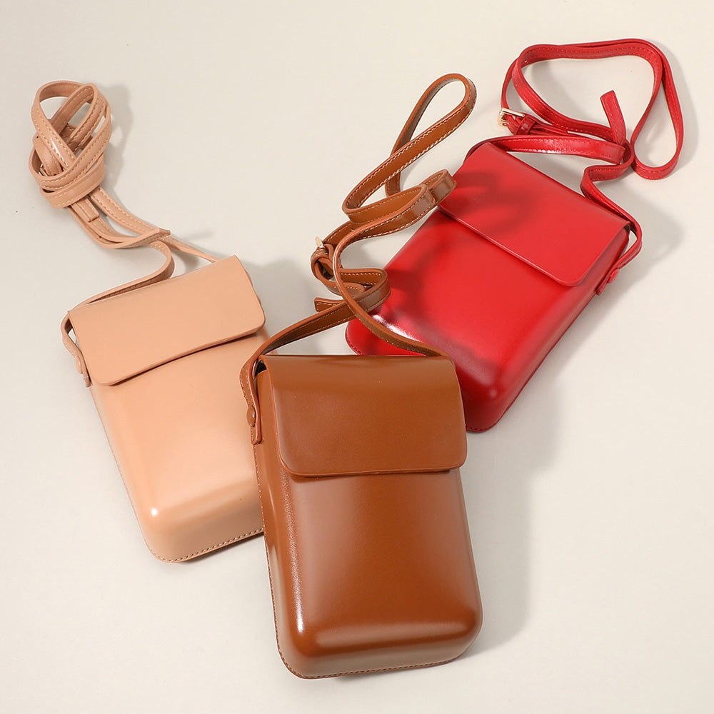 Bolso cruzado pequeño de piel sintética lisa / Funda para teléfono