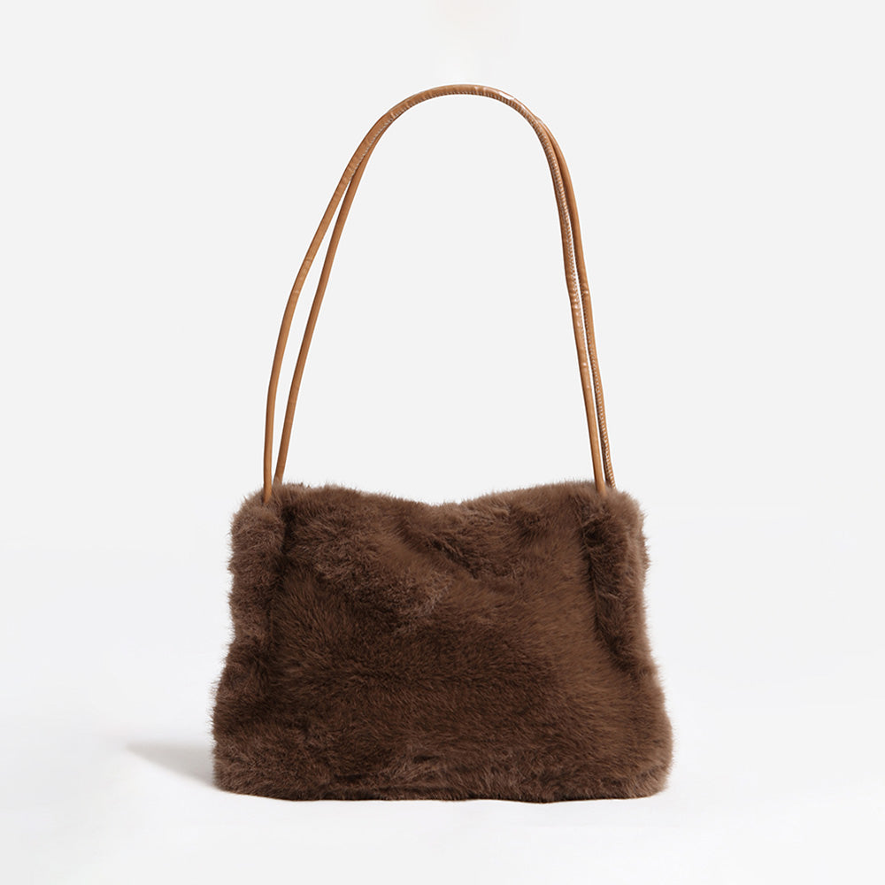 Solid Faux Fur Mini Handbag Shoulder Bag