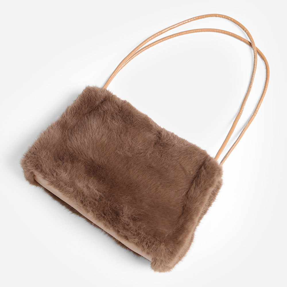 Solid Faux Fur Mini Handbag Shoulder Bag