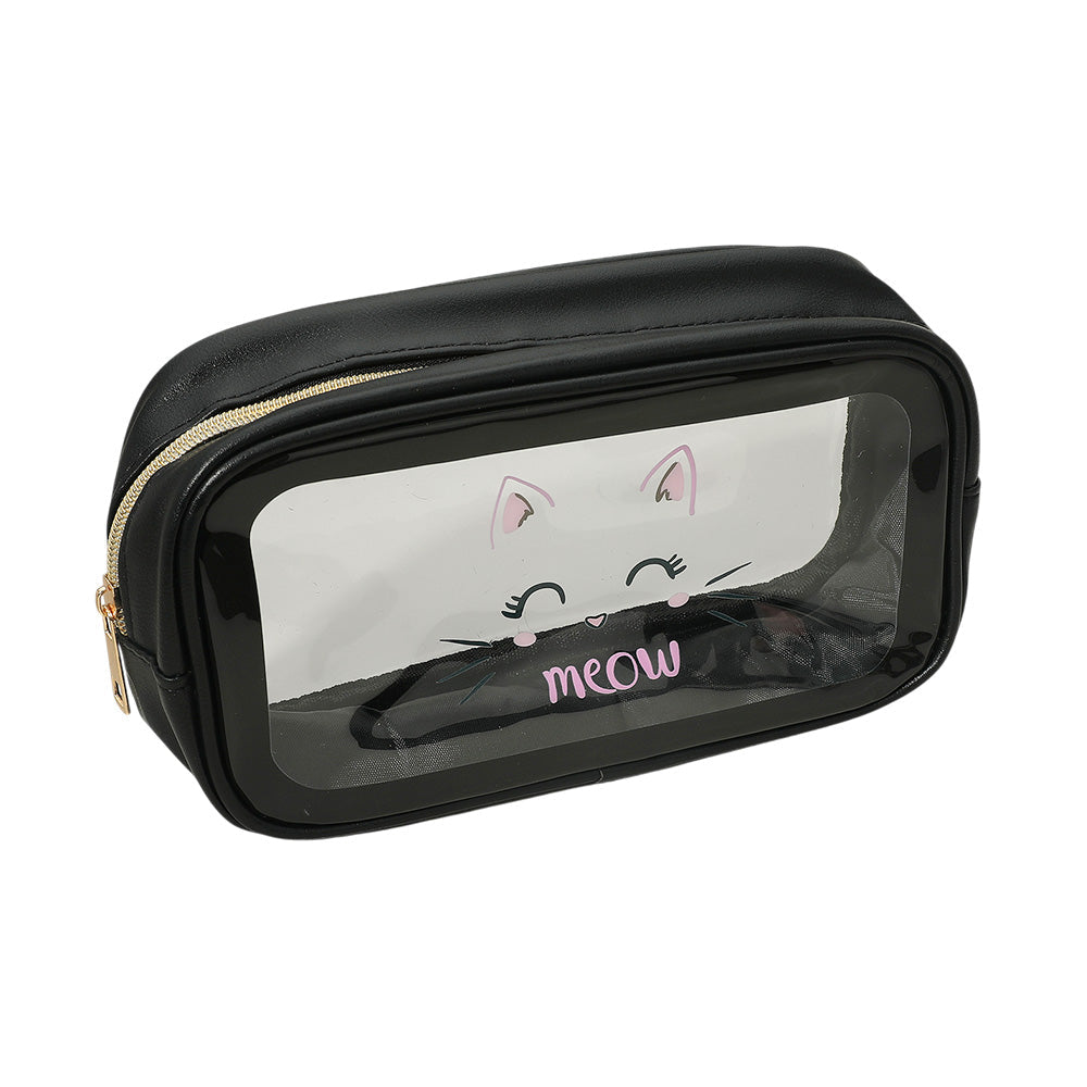Meow Cat Face Printed Transparent Travel Cosmetic Pouch Bag