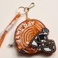 TEXANS GAME DAY Football Helmet Sequin Seed Beaded Knot Keychain Mini Pouch Bag