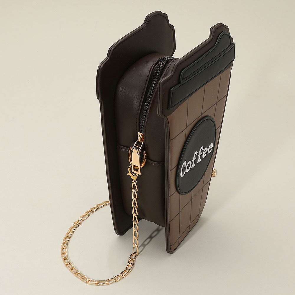 Faux Leather Coffee Cup Crossbody Bag