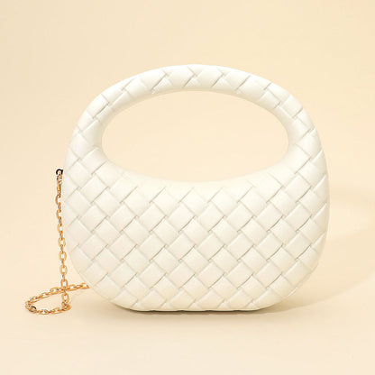 Hard Shell Braided Woven Top Handle Crossbody Handbag