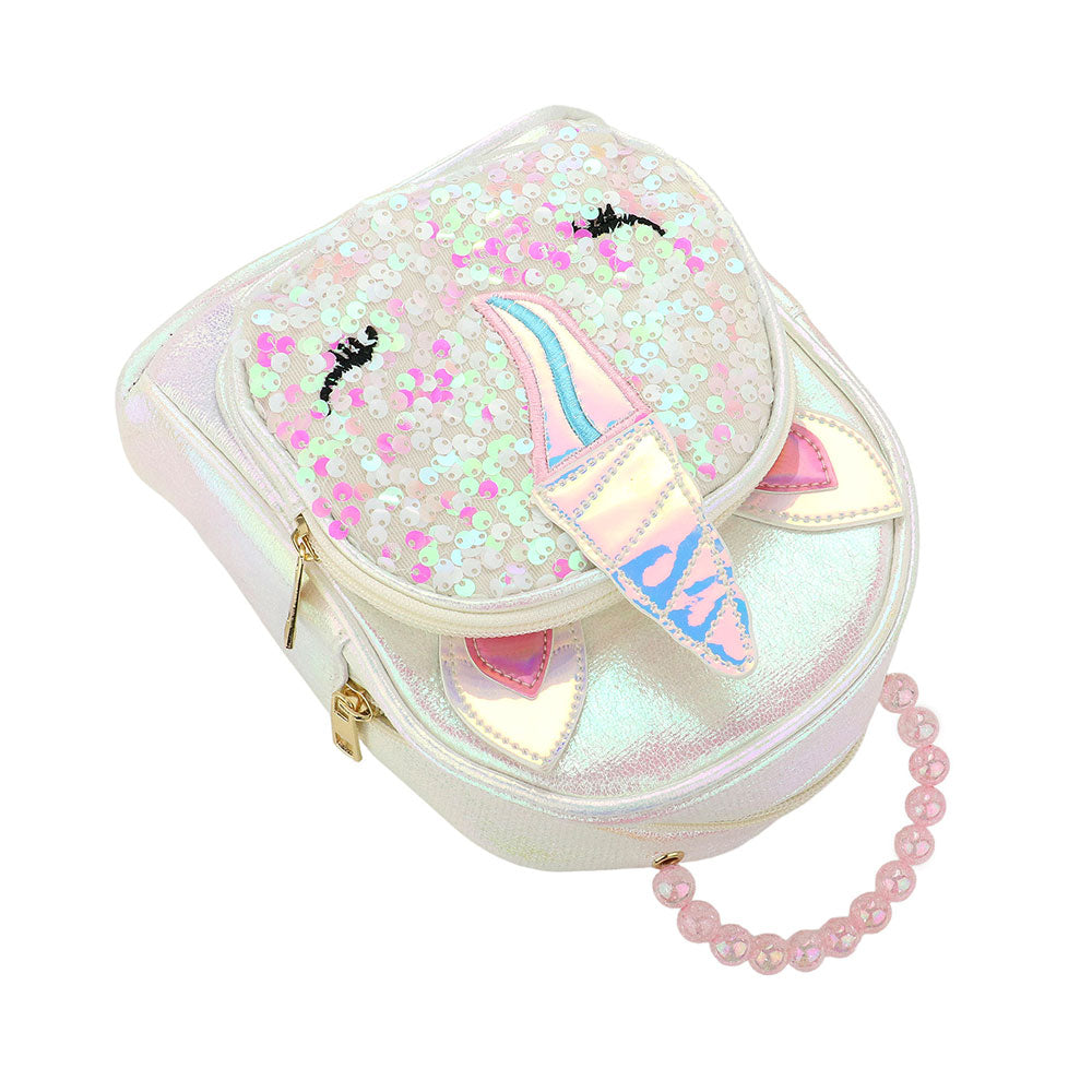 HOT FOCUS -Unicorn Pointed Sequin Embellished Tiny Mini Backpack with Star Keychain Pouch