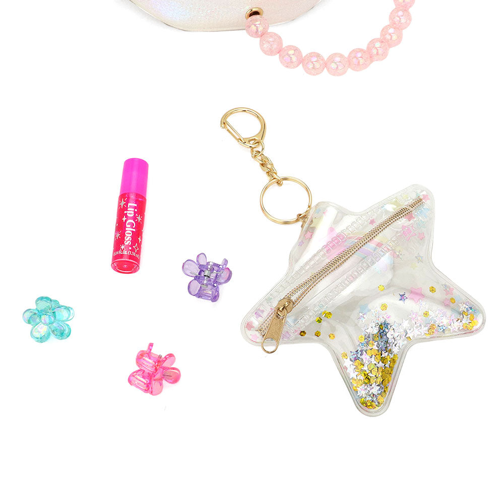 HOT FOCUS -Unicorn Pointed Sequin Embellished Tiny Mini Backpack with Star Keychain Pouch