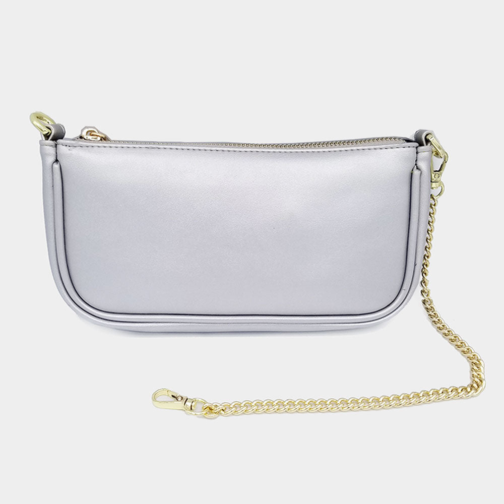 Solid Faux Leather Shoulder Bag
