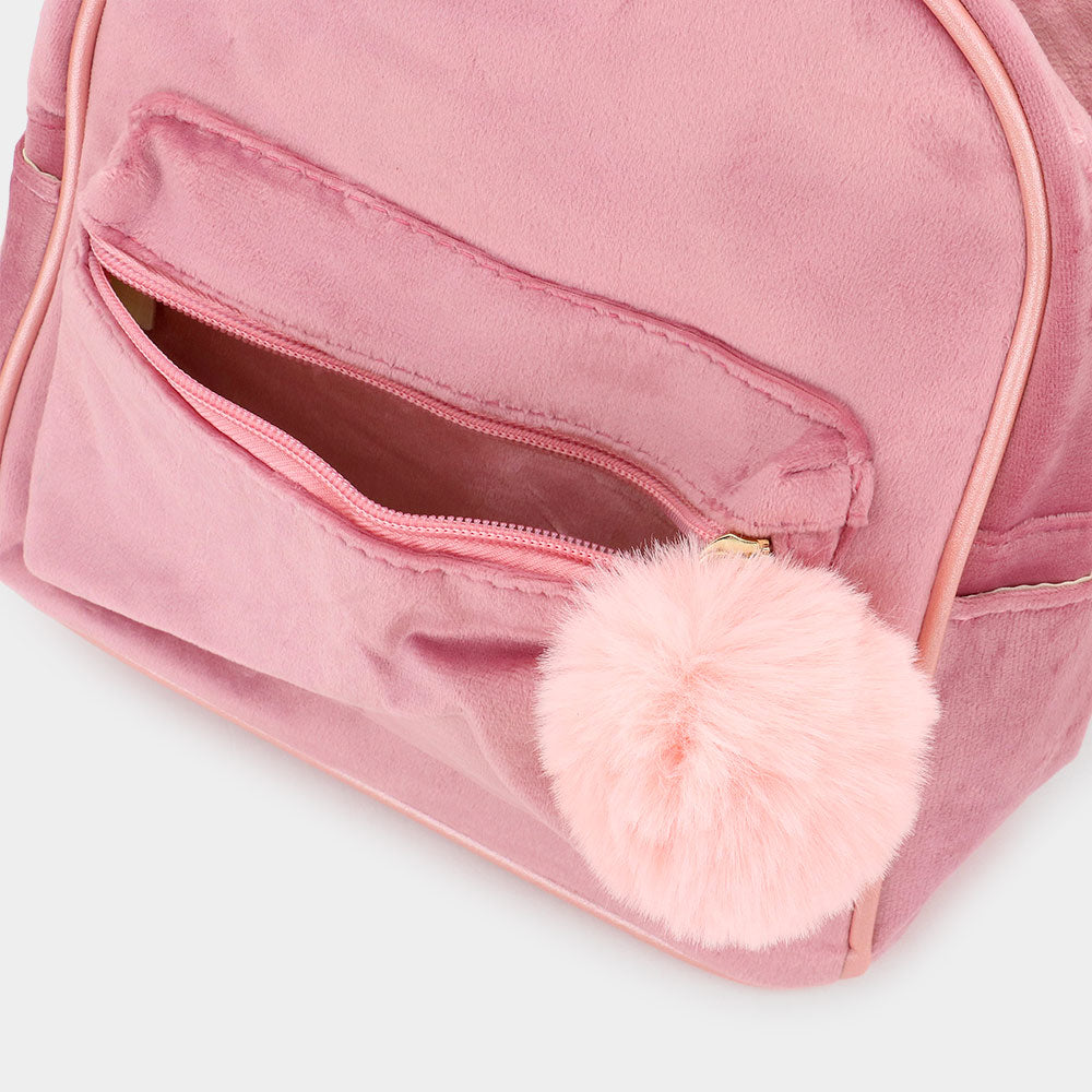 Bow Pointed Solid Faux Fur Pom Pom Backpack Bag