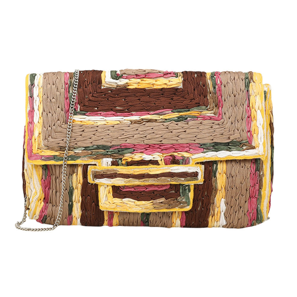 Handcrafted Raffia Geometric Pattern Clutch Bag / Crossbody Bag
