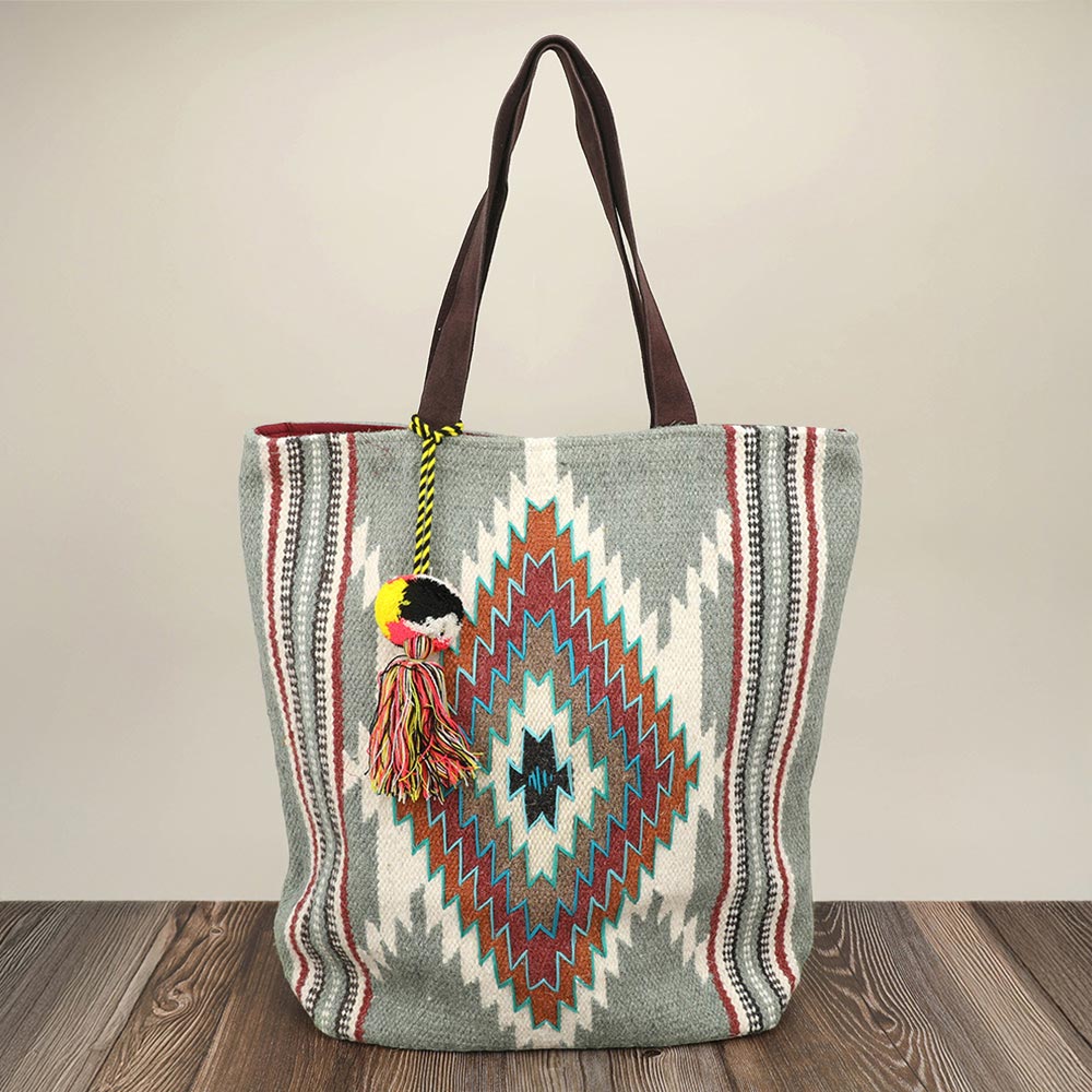 Handwoven Boho Geometric Aztec Pattern Tote Bag