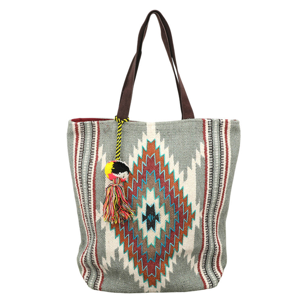Handwoven Boho Geometric Aztec Pattern Tote Bag