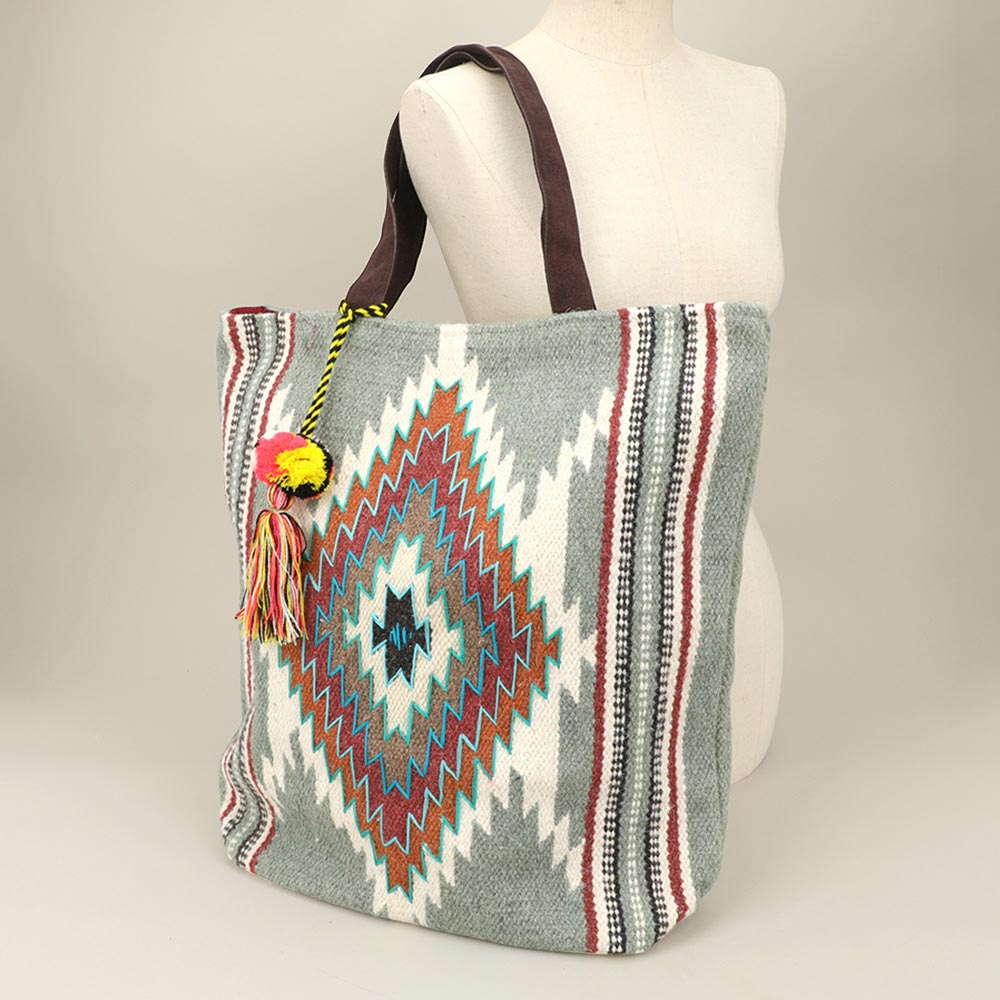 Handwoven Boho Geometric Aztec Pattern Tote Bag