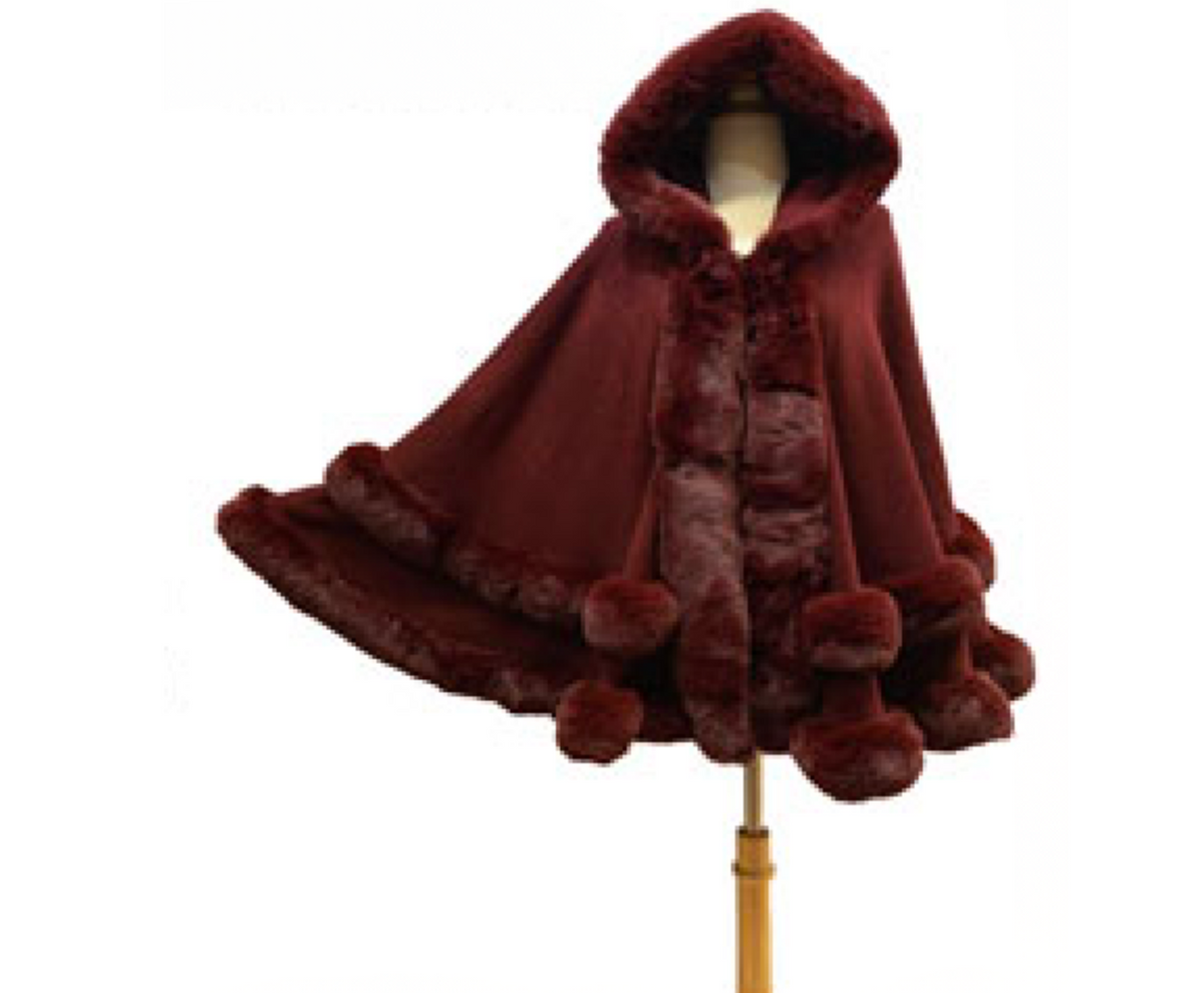 Elegant Faux Fur Trim Knit Poncho Ruana