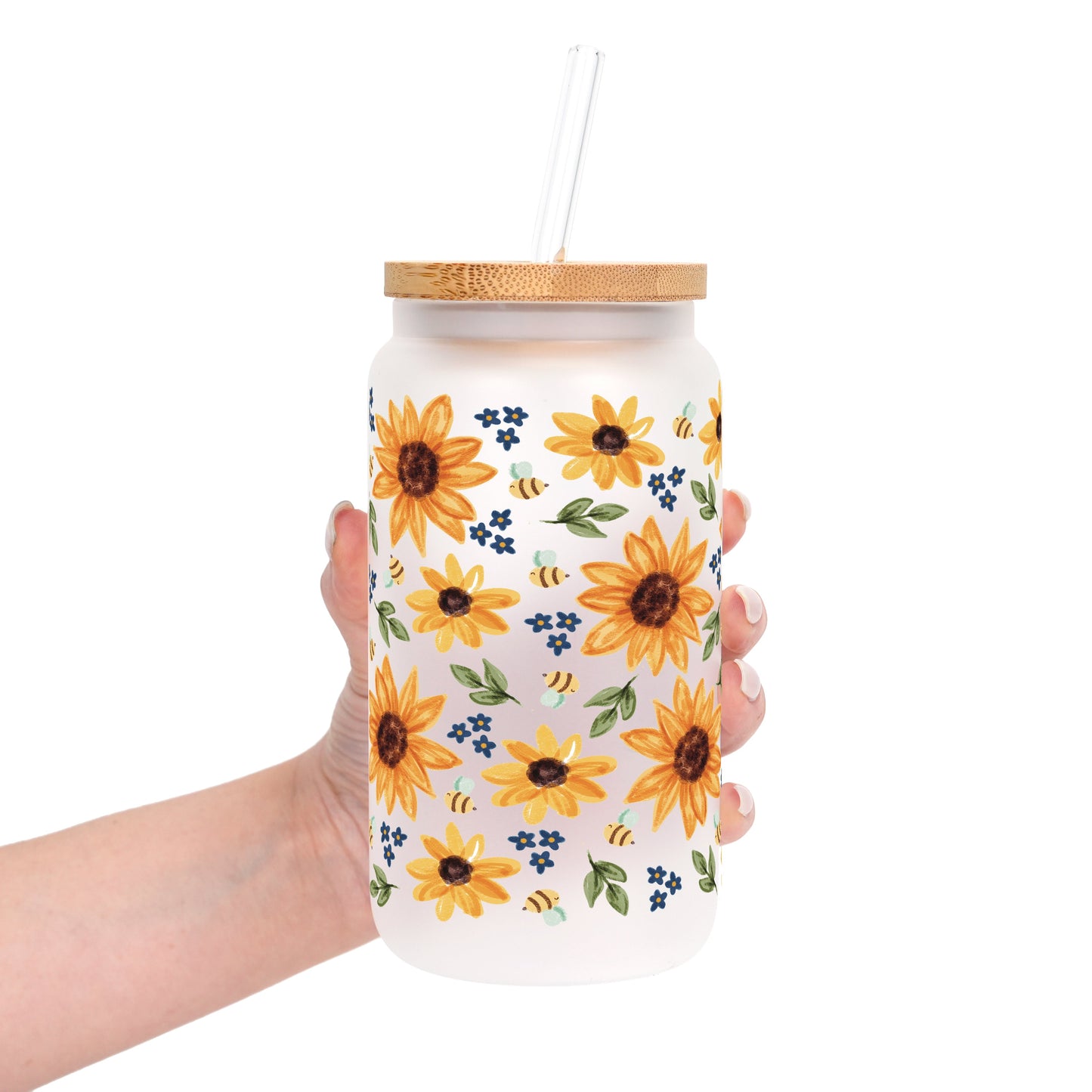 Sunflower With Bees Glass Cups