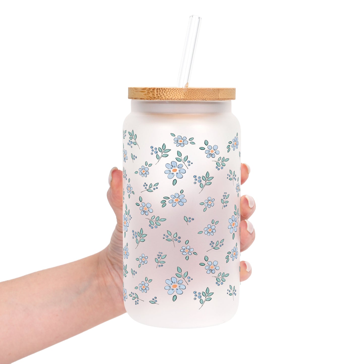 Minimalist Blue Flowers Glass Cups