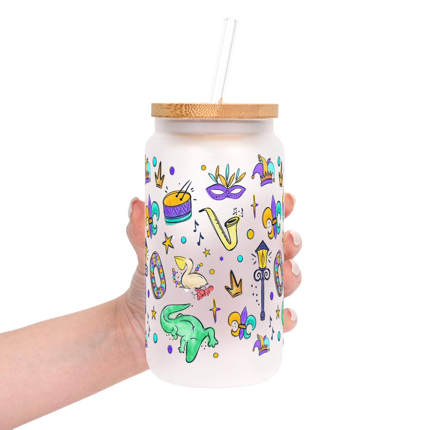 Watercolor Mardi Gras Glass Cups