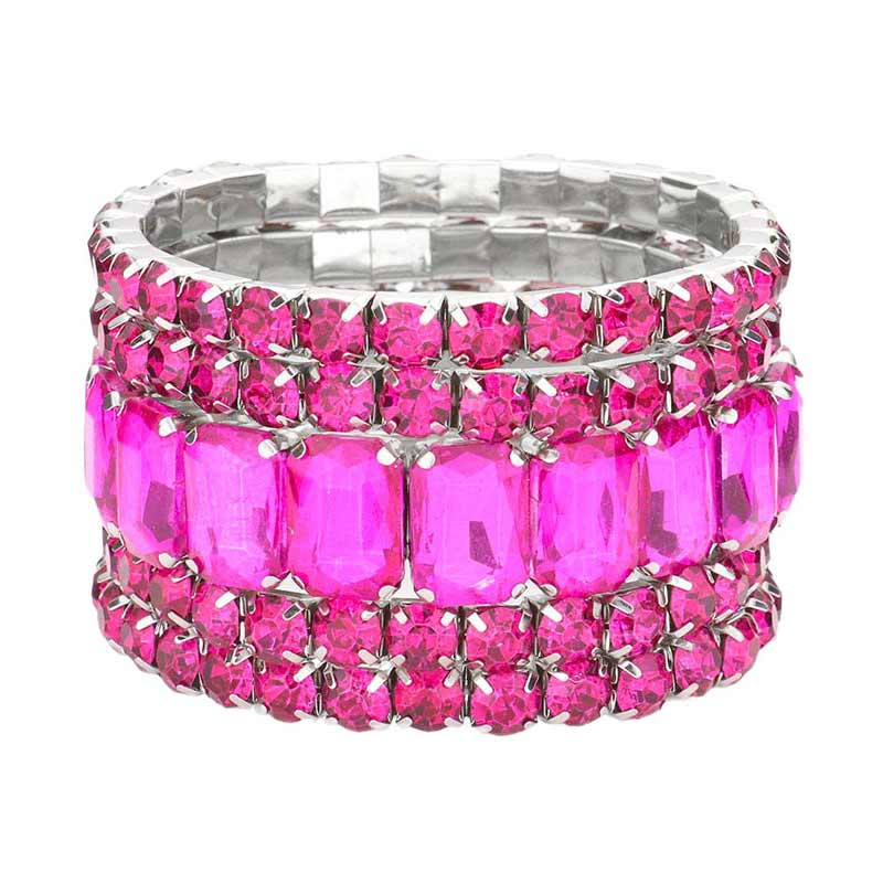 Women's 5Pcs Rectangle Round Stone Stretch Multi Layered Bracelets