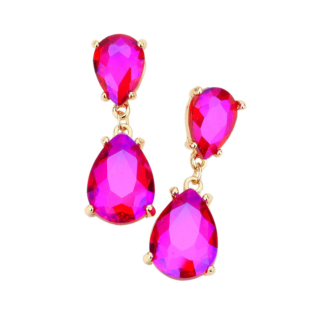 Women's Double Teardrop Link Dangle Evening Earrings