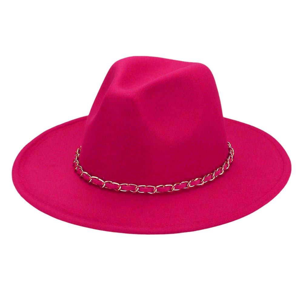 Faux Leather Braided Chain Band Pointed Fedora Hat