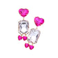 Heart Emerald Cut Stone Link Dangle Evening Earrings