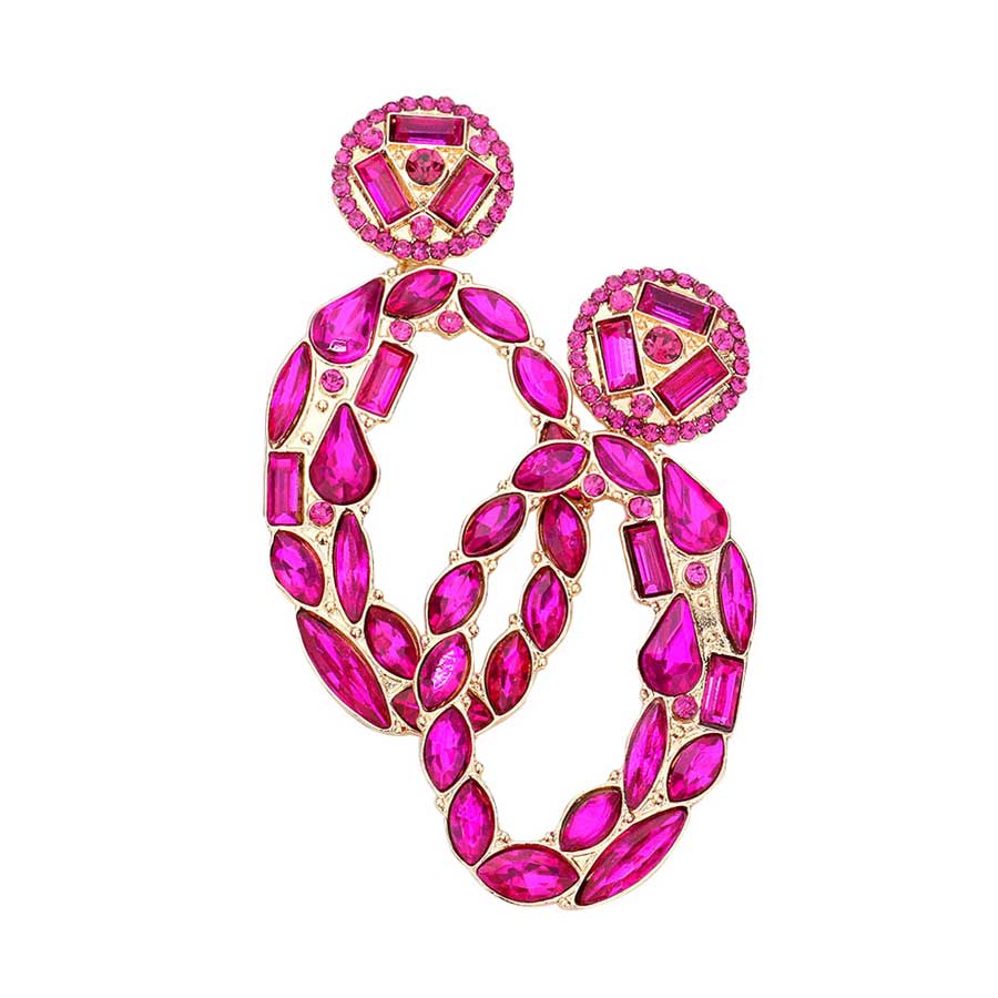 Marquise Round Rectangular Stone Cluster Evening Earrings